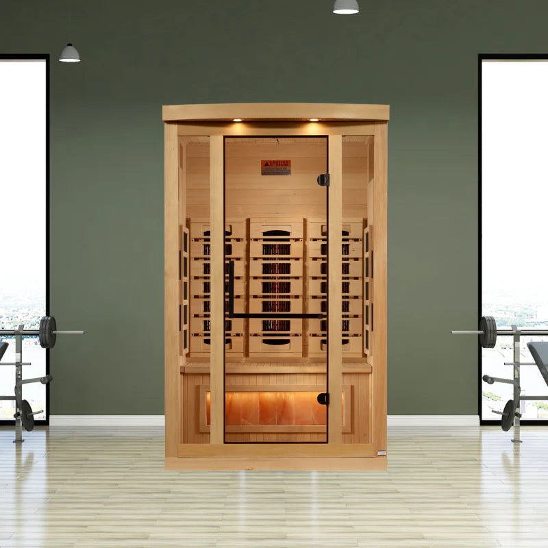Golden Designs Full Spectrum PureTech™ 2-Person Near Zero EMF FAR Infrared Sauna with Red Light Therapy & Himalayan Salt Bar