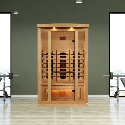 Golden Designs Full Spectrum PureTech™ 2-Person Near Zero EMF FAR Infrared Sauna with Red Light Therapy & Himalayan Salt Bar