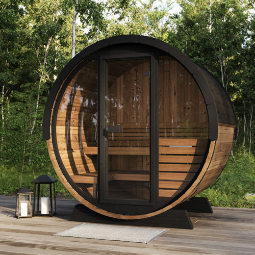 Saunalife 4-Person Luxury Barrel Sauna With Glass Front