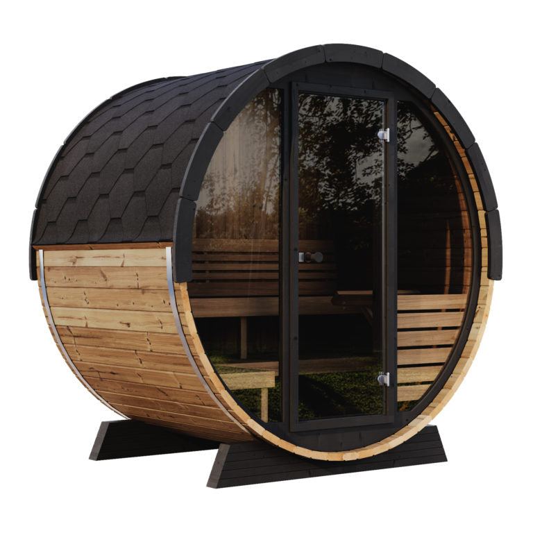 Saunalife 4-Person Luxury Barrel Sauna With Glass Front
